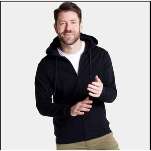 ASH & ERIE Black Zip Up Hoodie Long Sleeve Size LG (Short) Grunge Streetwear